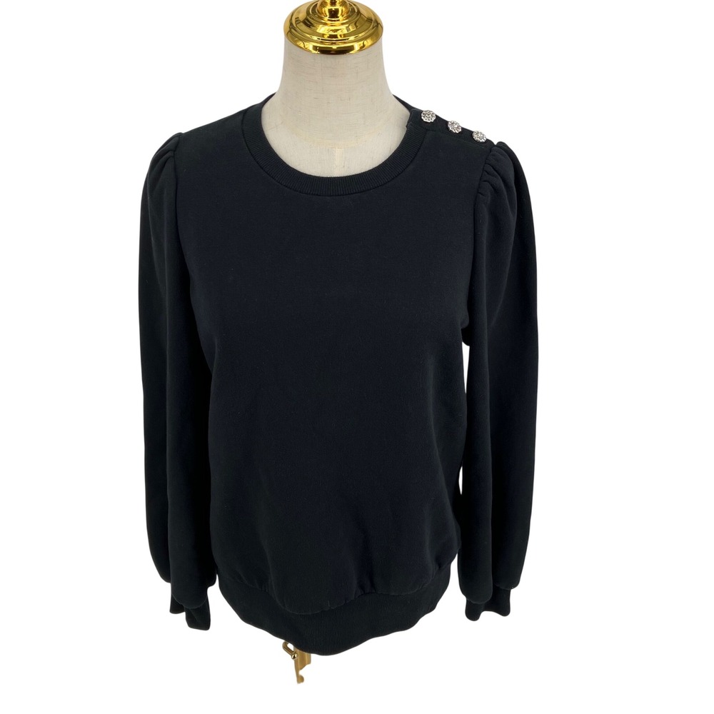 Black Puff Sleeve Shoulder Rhinestone Sweatshirt M Victorian Chic Feminine Party - Picture 2 of 8